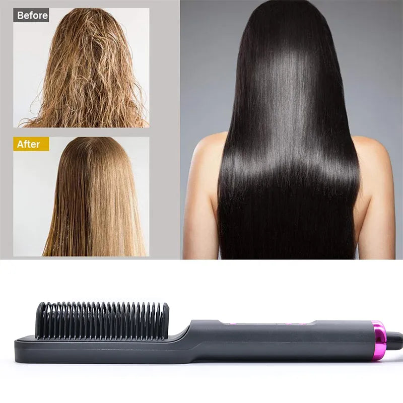 3 in 1 Hair Straightening Styling Brush with Negative Ions