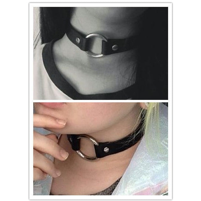 Round Ring Leather Choker