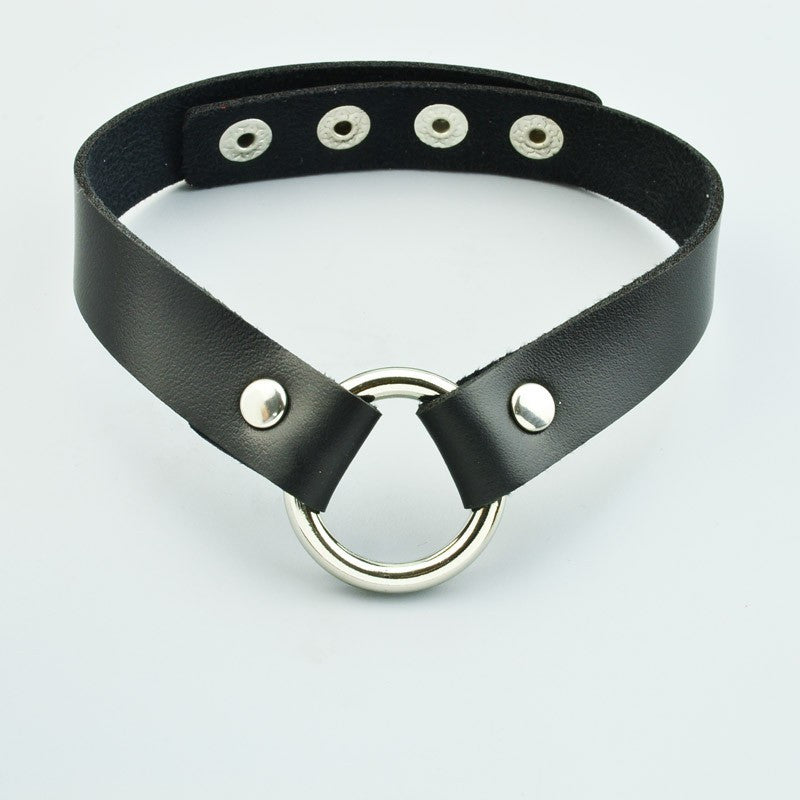 Round Ring Leather Choker - Black - Chokaholics